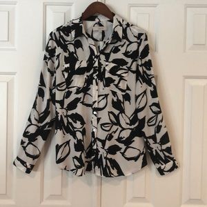 Loft black and white print blouse